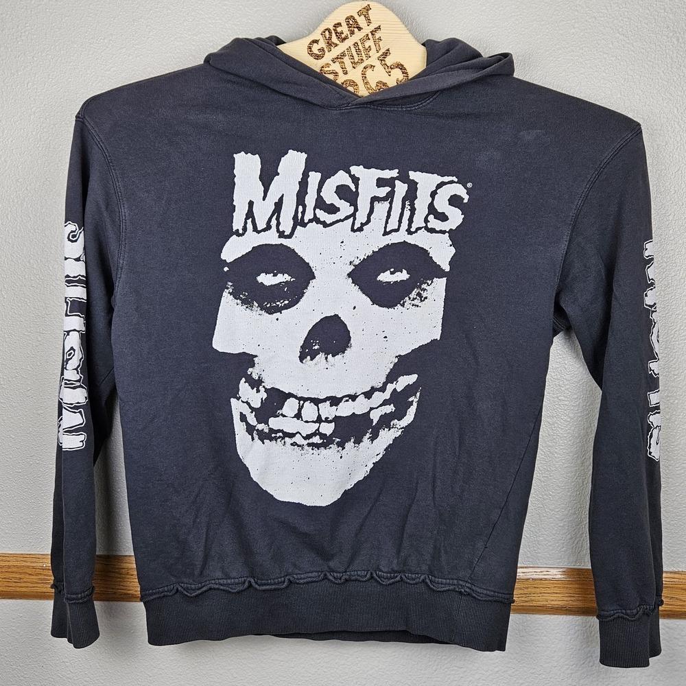 Misfits Band Black Fiend Skull Hoodie Adult Size S Small Faded Grunge